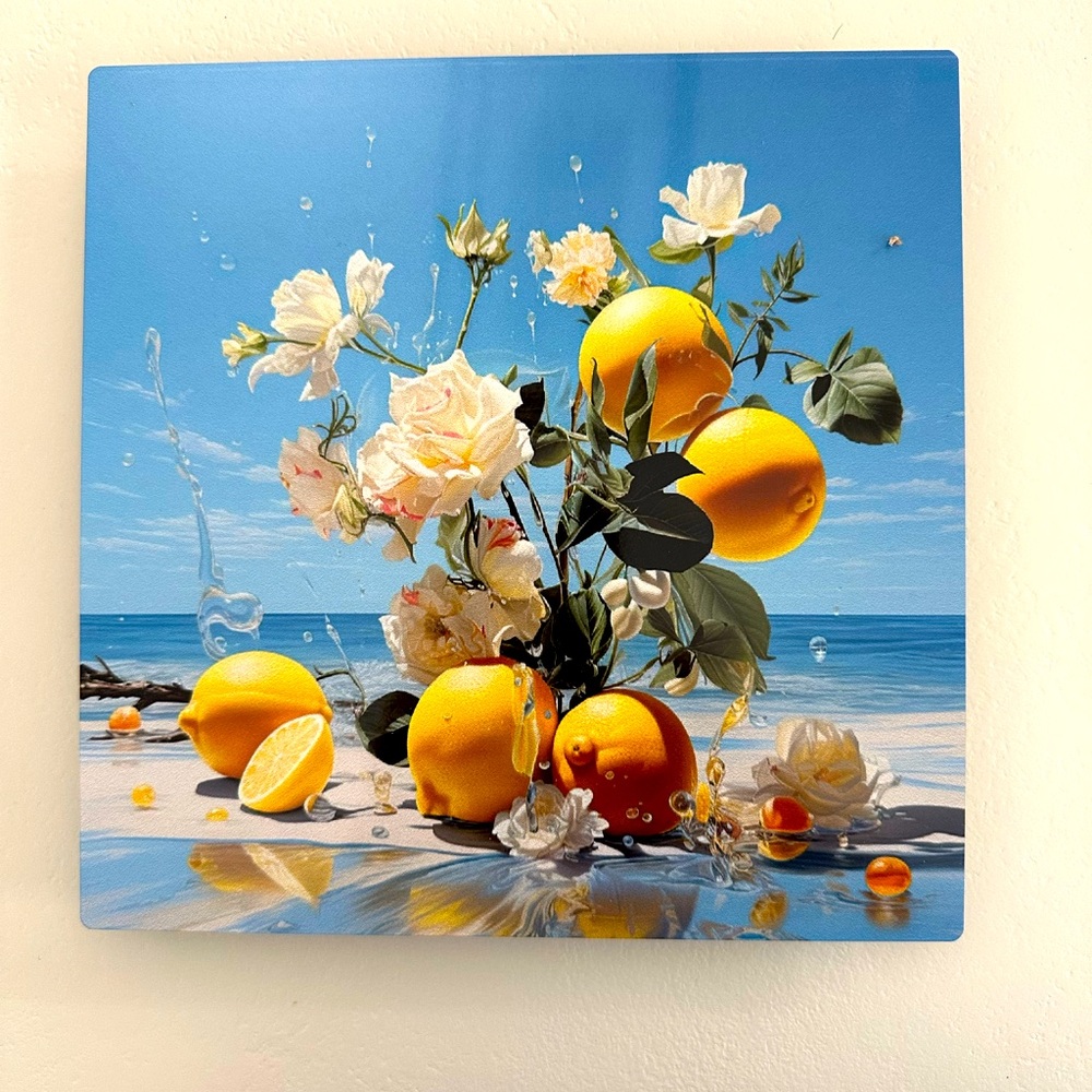 Artwork of Lemons and Roses 8X8 ready to hang.